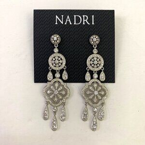 Nadri Chandelier Earrings Dangle Formal Wedding Bridal CZ Crystal Silver Tone